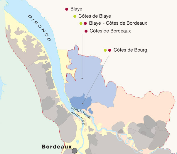 Mapa vinícola das Blaye et Bourg