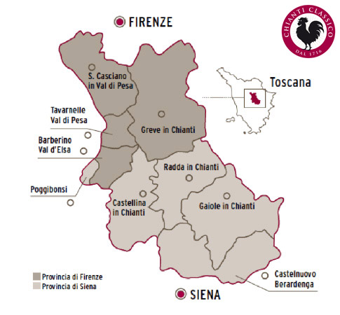 Mapa da DOCG Chianti Classico (imagem Chianti Classico)