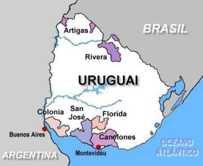 Mapa vinícola do Uruguai