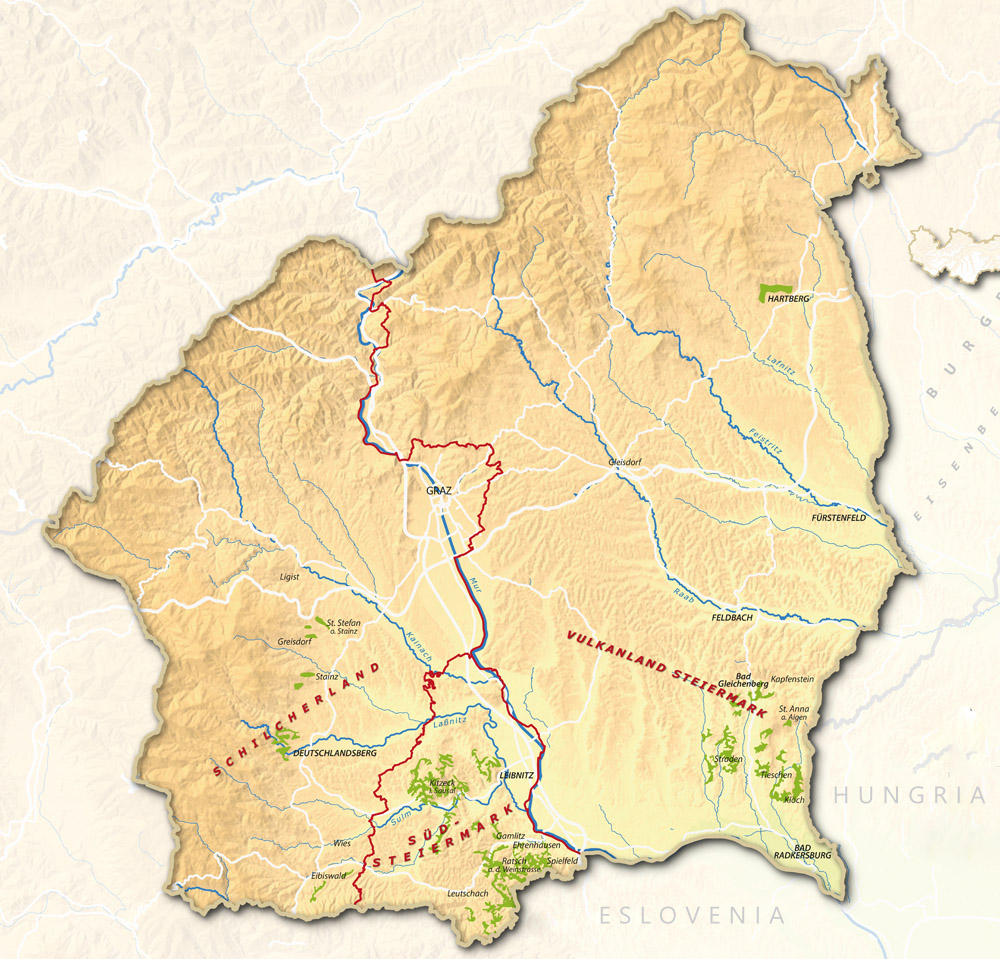 Mapa vinícola de Steiermark (Styria) - imagem Austrian Wine - AWMB / Anna Stöcher
