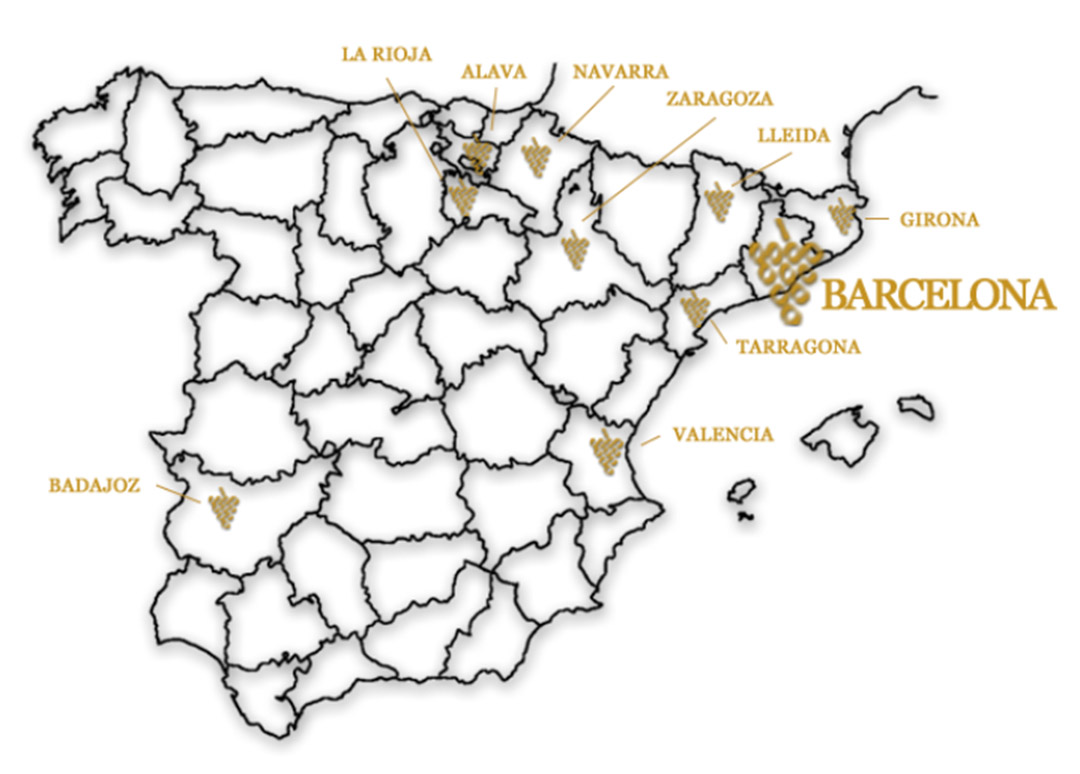 Mapa das regiões autorizadas da DO Cava (Instituto del Cava)