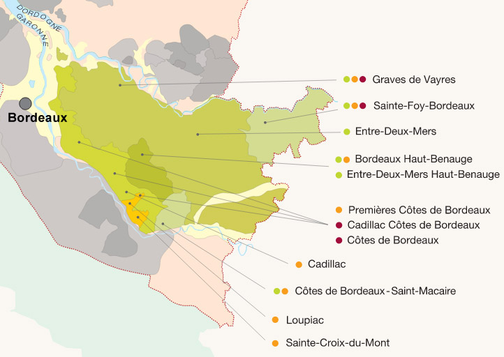 Mapa vinícola de Entre-deux-Mers