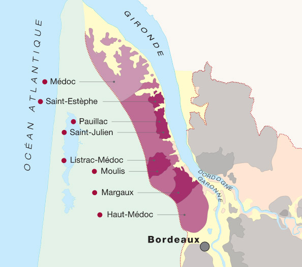 Mapa vinícola do Médoc