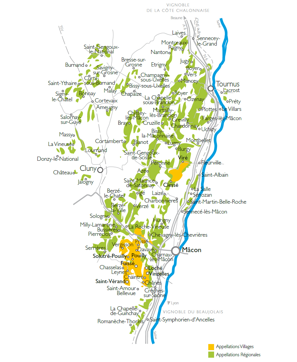 Mapa vinícola de Pouilly-Fuissé (ainda sem os vinhedos Premier Cru)