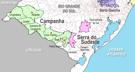 Mapa vinícola da Serra do Sudeste